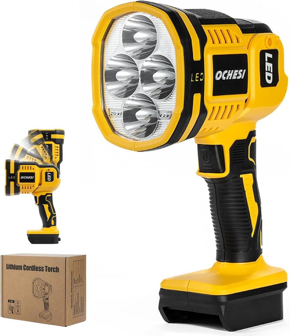 Cordless LED work light compatible with DeWalt 20V MAX Battery, 1500LM Handheld Spotlight with 550 Yard Distance, Flashing mode and Pivoting Head for Workshop, Camping, Jobsites (Battery Not Included)