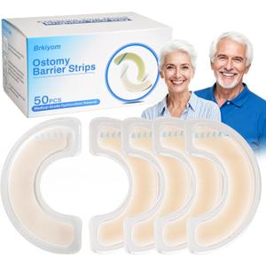 50 PCS Elastic Ostomy Barrier Strips, Medical Hydrocolloid Colostomy Supplies, Skin Adhesive Ostomy Barrier Strips for Colostomy Bags, Latex Free Hydrocolloid, Blue Tab Design Easy to Tear