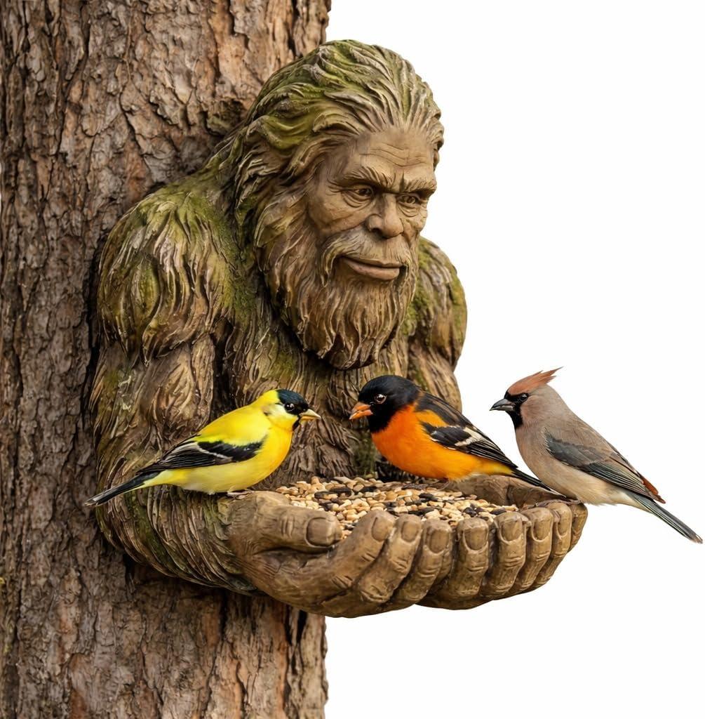 Bigfoot Tree Bird Feeder - Sasquatch Big Foot Birdfeeder - Winter Bird Feeding Sculpture Statue Garden Decor