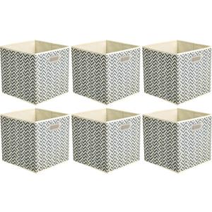 Amazon Basics Collapsible Cube Storage Organizer Bins, 6-Pack, 10.5 x 10.5 x 11 inches, Chevron Grey