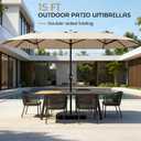 DomeShade 15ft Patio Umbrella with Base,Large Outdoor Double-Sided Rectangle Umbrella with Crank Handle, Market Umbrella for Poolside Garden Deck Backyard Beach Pools, Beige, Extra Large 15ft X 9ft