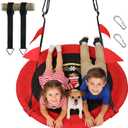 PACEARTH 40 Inch Flying Saucer Tree Swing, 900lb Weight Capacity, Sturdy Outdoor Swing Set with 2 Tree Straps, Safe and Durable Swing Seat for Children, DIY Package, Christmas Color Palette, Red