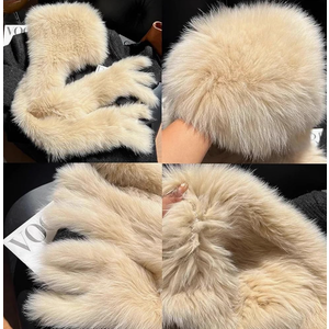 Genuine Leather Snow Hat Scarf Hat Integrated Hats Warm and Advanced Double-Sided Thickened Plush Ear Protection Cap