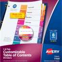 Avery Dividers for 3 Ring Binders, 8 Tabs per Set, Customizable Table of Contents, Multicolor Tabs, Great for Organizing High-Volume Reports, Projects, and More (24 Sets of 11168)