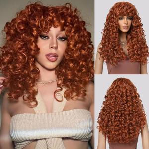 LONAI Copper Red Curly Wig Long Curly Wigs with Bangs for Women WIG006 Synthetic Hair Wig Vintage Hairstyle for Daily Use Party Cosplay-Bright Copper Red (23 Inch (Pack of 1))