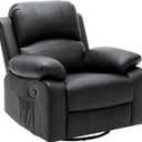 YITAHOME Oversized Rocker Recliner Chair with Heat and Massage, Swivel Recliner with Overstuffed Armrest, Rocking Function and Side Pocket, Faux Leather Manual Reclining Chair for Living Room,Black2