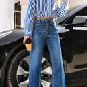Cicy Bell Womens Cropped Wide Leg Jeans Stretchy High Waisted Trendy Baggy Denim Ankle Pants with Pockets (Blue) Size 8