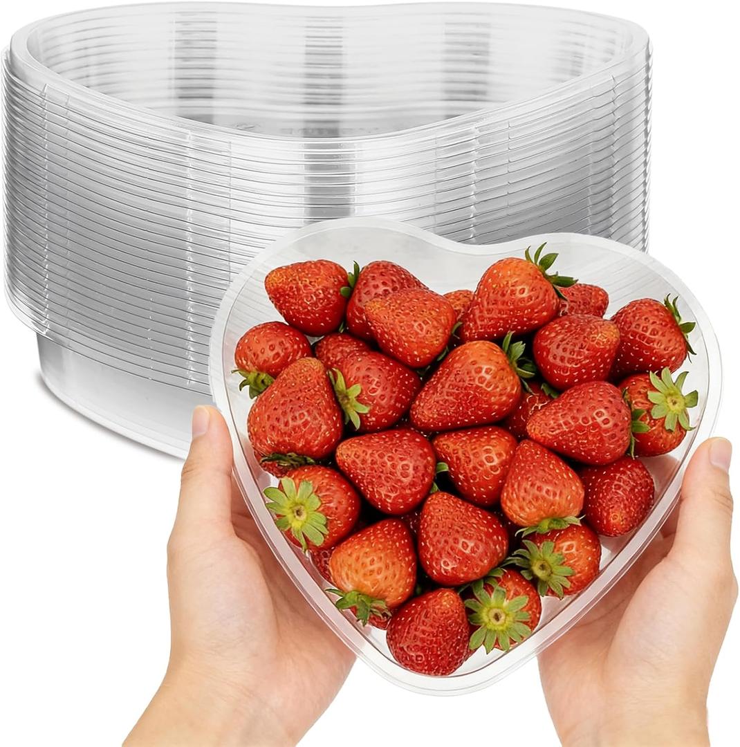 Tanlade 25 Pack Heart Clear Plastic Bowls Disposable Large Plastic Party Bowls 7" x 7" x 1.18" Heart Shaped Tray for Dessert, Ice Cream, Parfait, Fruit, Salad, Snack and More Cold Food