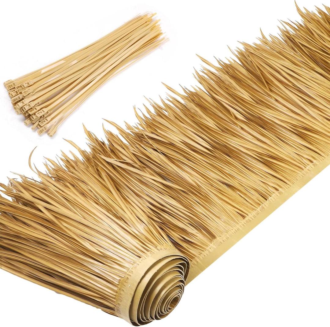 Yilloog Palm Thatch Roll Palm Thatch Runner Roll Mexican Style Straw Roof Panels Tiki Hut Palapa Straw Roofs Duck Blind Grass for Tiki Bar Hut Garden Patio(4 M/ 13.1 ft,Yellow Brown)