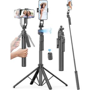 64'' Auto Face Tracking Tripod 360 Rotation with Stand, Handheld Stabilization, Aluminum Quadrapod Selfie Stick Phone Tripod with Remote Compatible with iPhone, Android for TikTok, Live Streaming