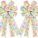 Easter Bow Decorations, 2 Pcs Easter Egg Bunny Ribbon Bows for Wreaths, Spring Tree Topper Bows Decor, Spring Tree Bows Decorations for Home