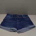 roswear Women's High Waisted Stretchy Denim Shorts Cuffed Jean Shorts (Large, Blue)