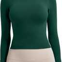 RUNNING GIRL Long Sleeve Yoga Shirts for Women, Soft Fitted Seamless Stretchy Casual Crew Neck Athletic Basic Shirt (XL)