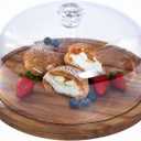 LiTY Cake Stand with Lid, Acacia Wood 12in Round Cake Holder, 2-in-1 Dessert Table Display Set & Charcuterie Board for Cheese, Chips & Dips, Nachos, Fruit Platter, Large Acrylic Cake Dome Cover