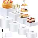 Buffet Risers Set of 8 Acrylic Cube Display Stands Box Risers with Hollow Bottoms 4 Different Size Dessert Table Display Set Food Nesting Risers for Buffet Table, Cupcake Candy Food, Parties, Brunch, Weddings (4 PCS Cubes +4 PCS Cylinders)