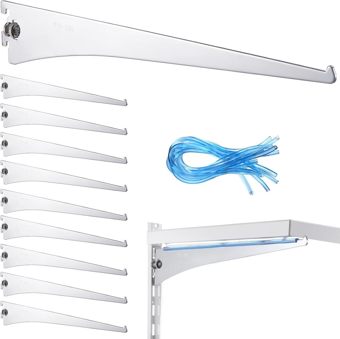 Gisafai 10 Pack Shelf Bracket Adjustable Shelving Brackets Single Track Twin Track System Metal Stand for Shelving Shelf Standard Stand for Stores Closet Kitchen, (Silver,12 Inch)