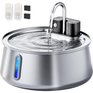 CEESC Cordless Cat Water Fountain Stainless Steel, 4L/135oz Automatic Pet Water Dispenser with Motion Sensor, Multi-Filtration, Ultra Quiet Pump, Long-Lasting 4000mAh Battery for Indoor Cats & Dogs