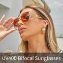 JM Bifocal Reading Sunglasses for Women Fashion Oversized Square Sun Readers Outdoor Reading Glasses UV400 Protection Brown +2.0