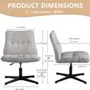 Criss Cross Chair No Wheels Legged Office Wide Comfy Desk Vanity Chair, Armless Computer Task Seating, Swivel Home Height Adjustable for Bedroom, Study,Grey Fabric