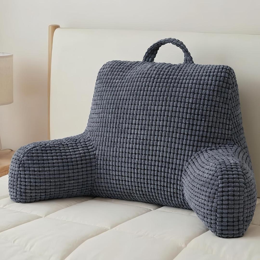NOONTIDE Reading Pillow with Top Handle,Uniquely Designed Soft Fabric, Ergonomic Back Support for Bed,Cover Washable Sit up Pillow,Watching TV/Gaming/Relaxing(Grey) (Large)