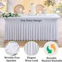6pk White 8ft Spandex Tablecloths for Rectangle Tables, Wrinkle Free Wavy White Table Skirt Stretchy Fitted Table Cloth Covers 8 Foot for Weddings Birthday Party Events Banquette Baby Shower