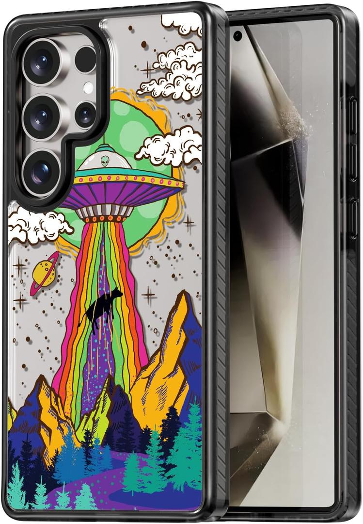 Compatible for Samsung Galaxy S25 Ultra Case Cute Aesthetic - Durable Shockproof 6.6 ft Drop Impact Phone Case Cover with Funny Fashion UFO Design 6.8" Black