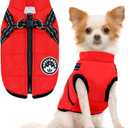 PETCARE Winter Dog Coat with Harness Built in Waterproof Dog Jackets Warm Pet Fleece Vest Windproof Snow Jacket Snowsuit Reflective Dogs Cold Weather Coats for Puppy Small Medium Large Dogs Cats (L(Chest 16.5" Suggest 8-11 lbs), Red)