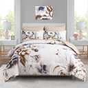 Luxudecor Floral Comforter Set Queen Size 7 Piece, Beige Flower Bed in a Bag, Elegant Floral Comforter with Sheet Set, Soft Microfiber Bedding Set for All Season (Beige, 90"x90")