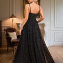 Women's Sparkly Prom Gowns Glitter Sequin Tulle A Line Long Formal Evening Gown Dresses High Waist Maxi Party Dress (Black, L)