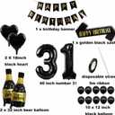 31st Birthday Decoration Set - Black Gold Balloons, Banner, Shoulder Strap & Wine Bottle Balloon