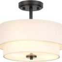 Edwarmlux 3-Light Semi Flush Mount Ceiling Light Fixture, 12.6" Black Drum Light with White Fabric Shade,Modern Close to Ceiling Light for Living Room Bedroom Dining Room Kitchen Hallway Entry Foyer