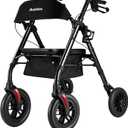 Ambliss Lightweight Folding Rollator Walker for Seniors with Seat, 10" All-Terrain Non-Pneumatic Wheels, Wide Padded Seat & Breathable Backrest, Adjustable Height 5'2"-6'7", 300 lbs Capacity Black