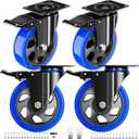 4 Inch Caster Wheels with Brake, Heavy Duty Casters Set of 4, Swivel Top Plate Casters with Double Ball Bearings, Industrial Locking Castor Wheels For Furniture, Workbench, Cabinet(Free Hardware Kits)