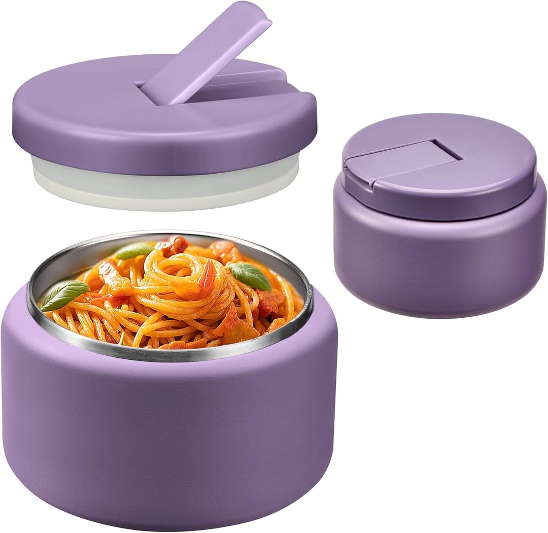 BOSEDSANG 13.5oz Soup Thermo for Hot Food Kids with Buckle Lid Insulated Vacuum Food Jar Wide Mouth Leakproof Stainless Steel Lunch Container -Purple