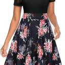 YATHON Women's Vintage Floral Flared A-Line Swing Casual Party Dresses with Pockets M