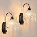 2-Pack Vintage Glass Crystal Wall Sconce, Matte Antique Black Finish, for Bedroom Bathroom Hallway Living Room, 2 units
