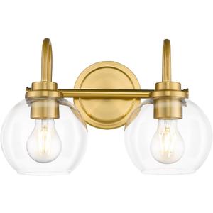 2-Light Brushed Gold Light Fixture, Champagne Bronze Vanity Light with Clear Glass Shade, Brass Bathroom Light Over Mirror for Powder Room Bath, AD-22280-2W-GD (Gold, 2-Light)