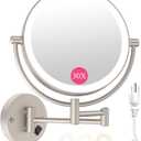 Wall Mounted Makeup Mirror with Lights, 30X/1X Double-Sided Magnifying, Plug-in Lighted Vanity Mirror with 3 Color Modes, Dimmable Brightness, 360 Swivel Extendable Arm for Bathroom & Grooming (Brush Nickel)