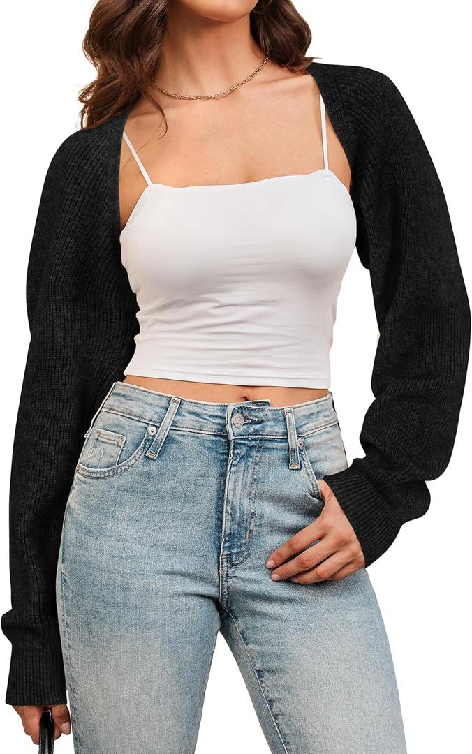 Arach&Cloz Women's Wool Blend Bolero Shrug Spring Fashion Cropped Cardigans 2026 (Large, Black)