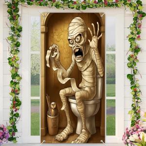 2 x Halloween Welcome Door Cover 71x35 Inch Front Porch Door Banners Decoration for Indoor Decor Fall Party Bathroom Mummy Theme