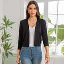Women's Cropped Open Front Knit Cardigan V-Neck 3/4 Sleeve Lightweight Bolero Short Shrugs Sweaters Tops Black XL (Black, XL)