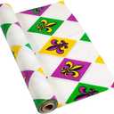 Fun Express Mardi Gras Plastic Tablecloth Roll 40" x 100 ft.- Perfect for Party Supplies, Celebrations, and Festive Events - 1 Durable Piece for Easy Setup