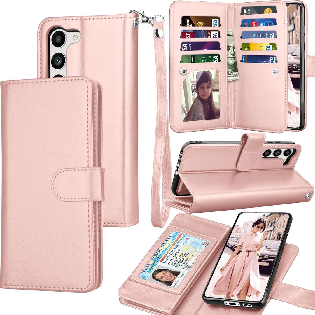 Galaxy S23+ Case, Galaxy S23 Plus Wallet Case, Tekcoo Luxury PU Leather ID Cash Credit Card Slots Holder Carrying Folio Flip Cover [Detachable Magnetic Hard Case] for Samsung S23 Plus 5G [Rose Gold]