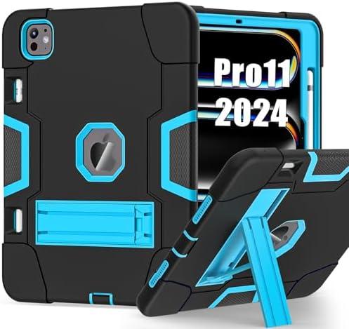 Pack of 3 TSQQST for iPad Pro 11 Inch Case M4 5th Generation 2024, iPad Pro 11 Case with Pencil Holder+Stand, Full-Body Protective Rugged Shockproof Cover for iPad Pro 11 Inch 5th Gen, Black Blue