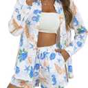 Womens Two Piece Summer Set Cute Beach Outfit with Button Up Shirt & Long Sleeves Vacation Cover Up Set, Size: XL