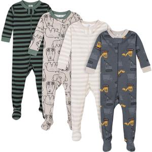 Gerber Boys' 4-Pack Snug Fit Footed Cotton Pajamas (18 Months, Bears & Trucks Grey)