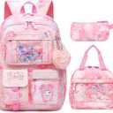 Lovely Girls Backpack School Bag for Students Kids Book Bag with Multiple Pockets Splash-proof Children's Backpack (17inch Set Pink)