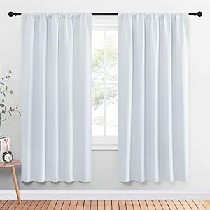 NICETOWN Bedroom Window Curtain Panels - Window Treatment Thermal Insulated Rod Pocket Room Darkening Drapes for Patio Door (Greyish White, 2 Panels, 52 in x 72 in (W x L))