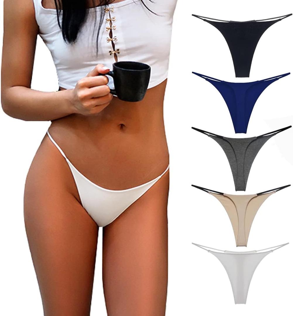 Thong for Women Cotton Underwear Low Rise Panties Woman G-String Thongs (Black), Small