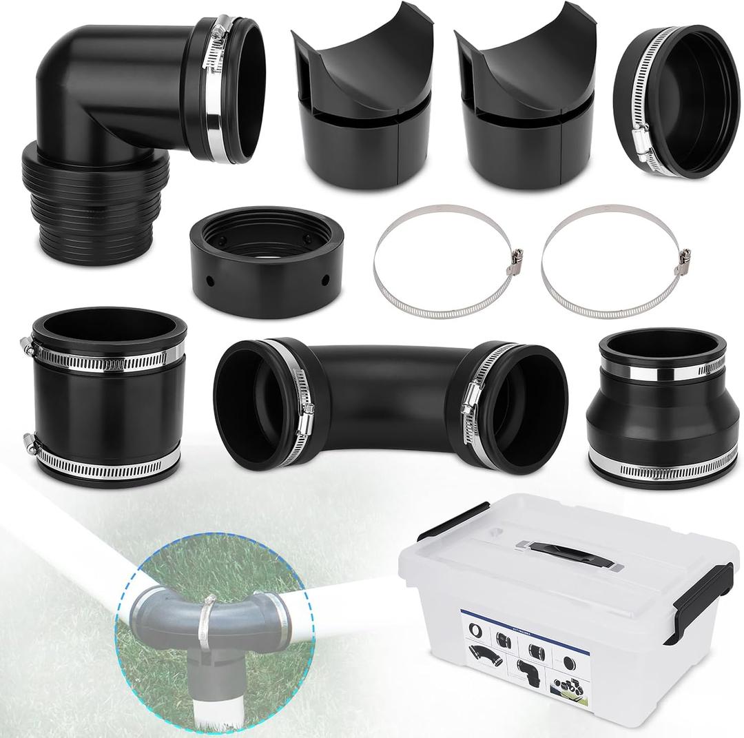 RV and Camper Sewage System Plumbing Connection Kit with Slip Fit Coupling Adapter ＆ Pipe Stand Compatible with 3 inch PVC Pipe RV Sewer Hose and Fittings RV Sewer Adapter, 6 Pcs RV Plumbing and Pipe Stand